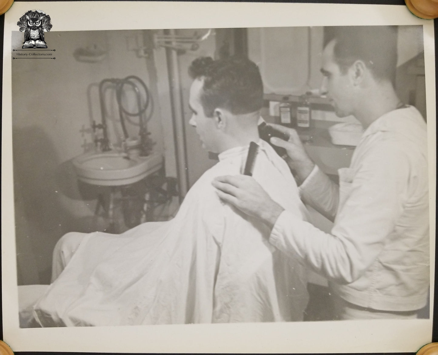 c1940s US Navy Barber Photograph - USN Military Militaria WWII Era Retail Services Shop