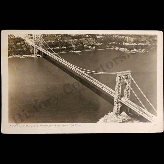 c1948 Aerial View George Washington Bridge New York RPPC Postcard - Buy U.S. Bonds Machine Slogan Cancel - Scott 804 Presidential Issue George Washington Green Stamp - Long Island City New York Postal Cancel