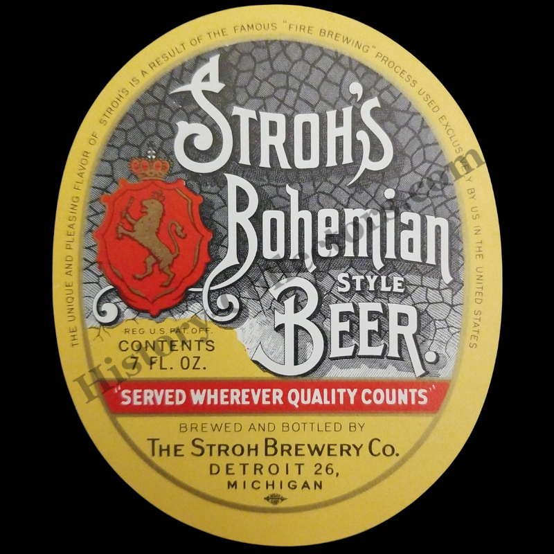 c1955 Stroh's Bohemian Style Beer Bottle Label - Stroh Brewery Company - Detroit Michigan - Post World War II Era
