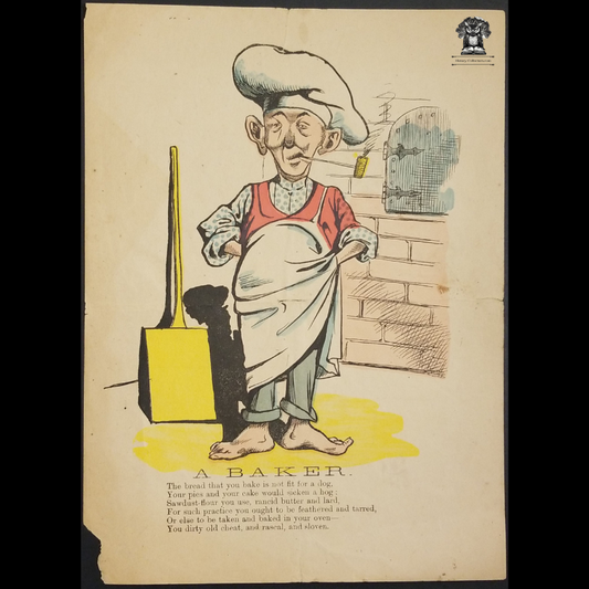 1800s A Baker Penny Dreadful Broadside Ballad Vinegar Valentine - Woodblock Engraving Comic Caricature Illustration Print - Hand Colored - Comedy Satire Poem