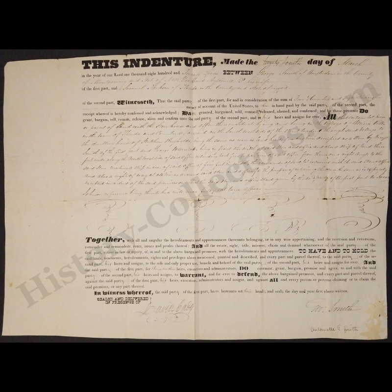 1827 Village Of Minaville Town Of Florida Montgomery County New York Indenture Land Deed Document - George Smith - Antoinette P. Smith - Samuel Jackson - Ready For Framing