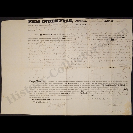 1827 Village Of Minaville Town Of Florida Montgomery County New York Indenture Land Deed Document - George Smith - Antoinette P. Smith - Samuel Jackson - Ready For Framing