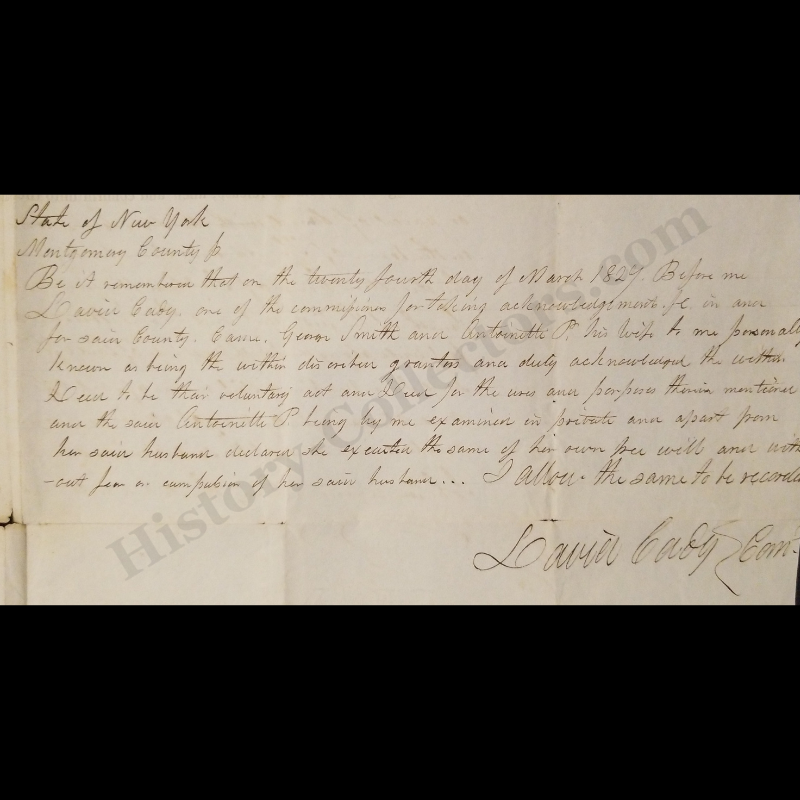 1827 Village Of Minaville Town Of Florida Montgomery County New York Indenture Land Deed Document - George Smith - Antoinette P. Smith - Samuel Jackson - Ready For Framing