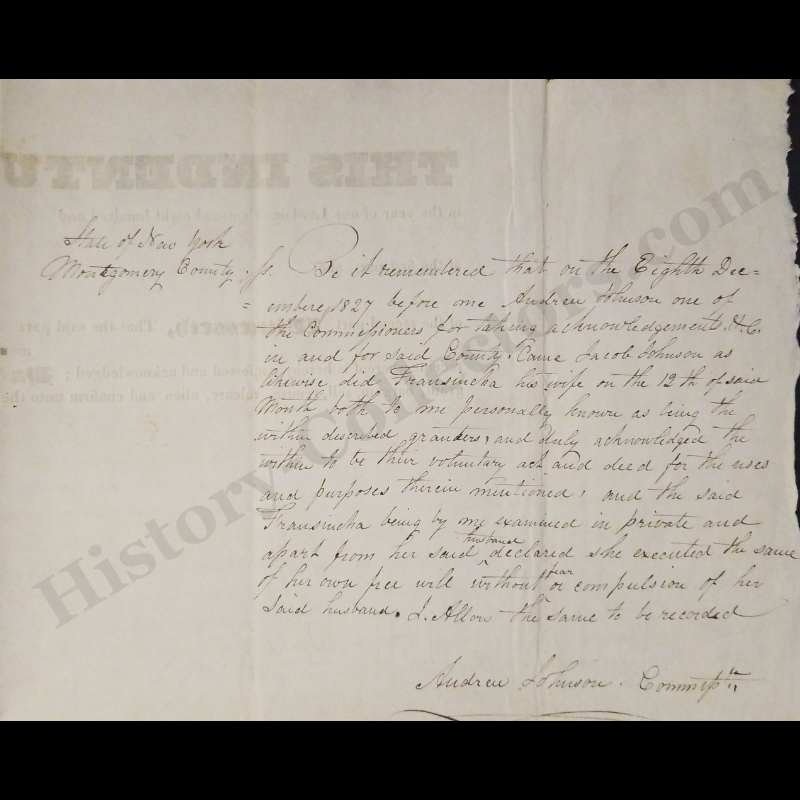 1827 Florida Montgomery County New York Indenture Land Deed Document - Jacob Johnson - Jay Cady - Ready For Framing