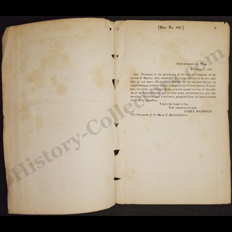 1827 Letter From The Secretary Of War Transmitting An Abstract Of The General Annual Returns Of The Militia Of The United States Pamphlet
