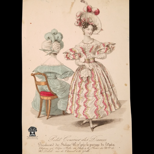 1830 Fashions Of Paris Plate Print - Petit Courrier des Dames Fashion Publication Advertisement Illustration -  Italian Boulevard No. 2, Near The Opera - Modes de Paris - Little Ladies' Messenger