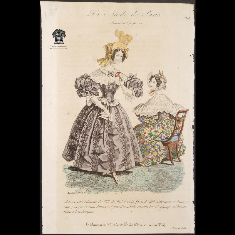 1834 Fashions Of Paris Plate Print - Family Journal Fashion Publication Advertisement -  Montaut Illustration - Lehermant Master Tailor