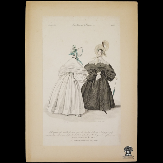 1835 Fashions Of Paris Plate Print - Fashion Publication Advertisement Illustration - Hand Colored - Boarded - Chaussée d'Antin - June 30