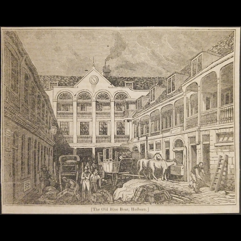 1837 The Old Blue Boar Coaching Inn Holborn England Engraving Illustration Print - Ready For Framing