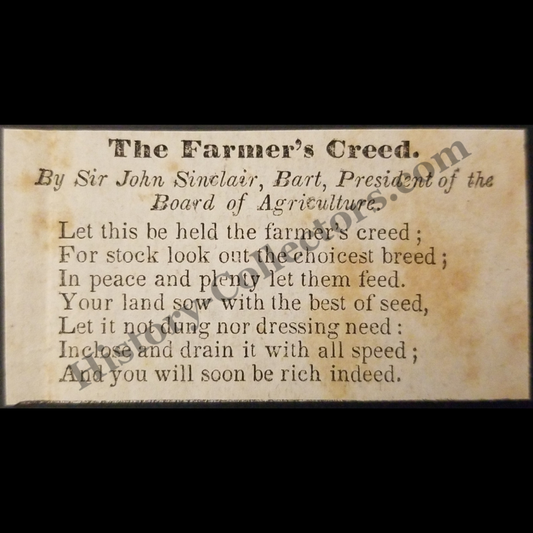 1842 Farmer's Creed Print Clipping | Sir John Sinclair | Board Of Agriculture | Antebellum Era | Ready For Framing