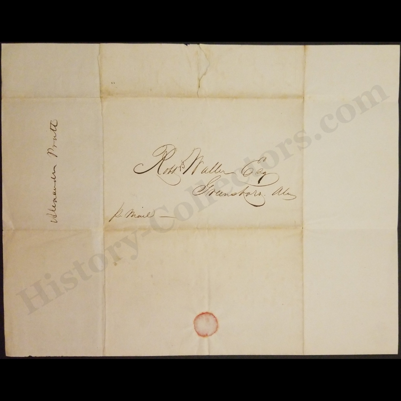 1842 Mobile Alabama Wine Brandy Invoice Correspondence | Greensboro Greene County Alabama | Alexander Pratt | R. B. Waller | January 28 | Antebellum Era | Ready For Framing