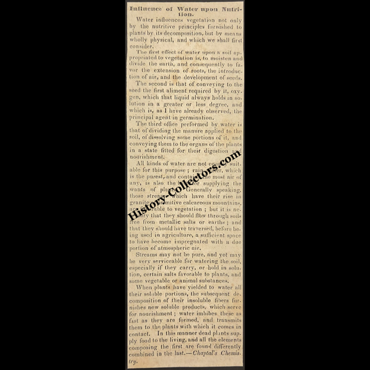 1842 Influence Of Water Upon Nutrition Agricultural Print Clipping | Seed Germination | Horticulture | Antebellum Era | Ready For Framing