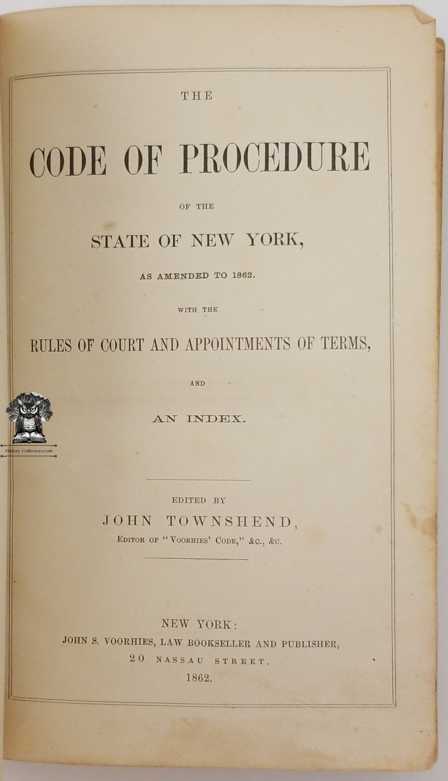 1863 State of New York Code of Procedure Rule of Court Law Book - Civil War Era