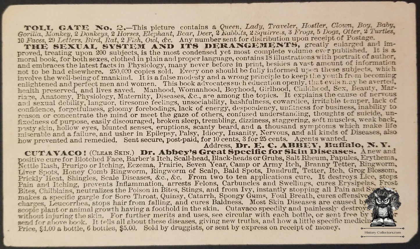 1879 Picture Puzzle Trade Card - Dr. E.C. Abbey Quack Sexual Derangements Medicine