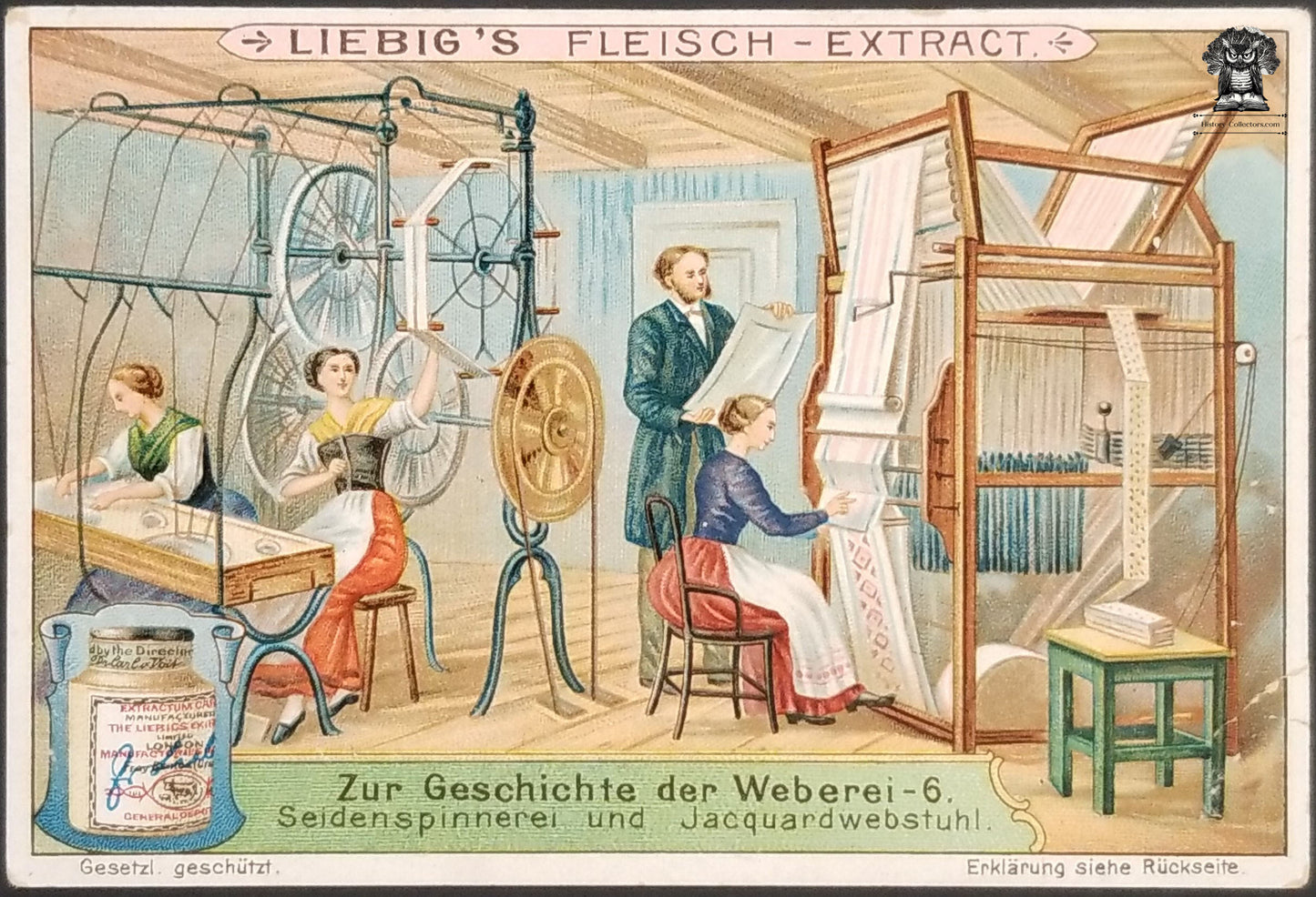 1880's Liebig's Extract German Advertising Trade Card - History of Weaving #6