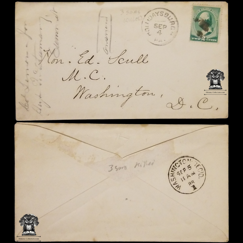 1888 John A Lemon Pennsylvania Republican State Senator Letter To Congressman Edward Scull - Mr Hugh McAtamany (McTamany) Pension Increase Request - Three Sons Killed In Civil War - 55th Pennsylvania Army Infantry Regiment