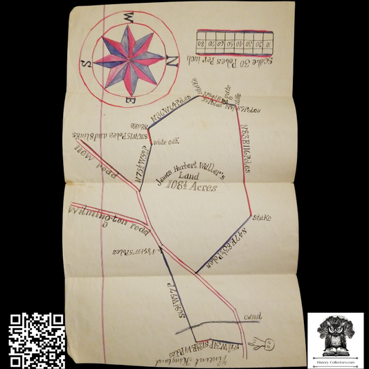 1890 Hand Drawn Survey Plot Map - Woodington Township Lenoir County North Carolina - James Herbert Waller - Wilmington Road - New Road - Surveyor Wm A Jones