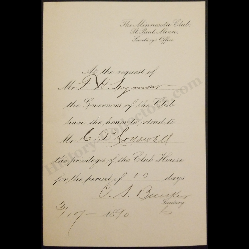 1890 The Minnesota Club Guest Privilege Card - St. Paul - March 17 - Gilded Age - Ready For Framing