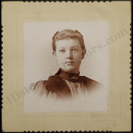 1892 Young Woman Professional Portrait Mounted Photograph - Alexandra Fringe Frizzed Bangs - Unidentified - Gilded Progressive Era - Ready For Framing
