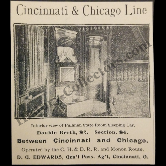 1894 Cincinnati Hamilton & Dayton Railroad And The Monon Route Print Advertisement Clipping - Cincinnati & Chicago Line - Luxury Rail Travel - Gilded Age - Ready For Framing