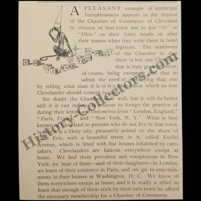 1894 Cleveland Ohio Chamber Of Commerce Editorial Illustration Print Clipping - Municipal Civic Pride - Gilded Age - Ready For Framing