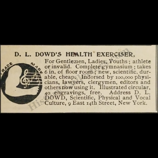 1894 D.L. Dowd’s Health Exerciser Print Advertisement Clipping - 9 East 14th Street New York - Gilded Age - Home Fitness - Ready For Framing