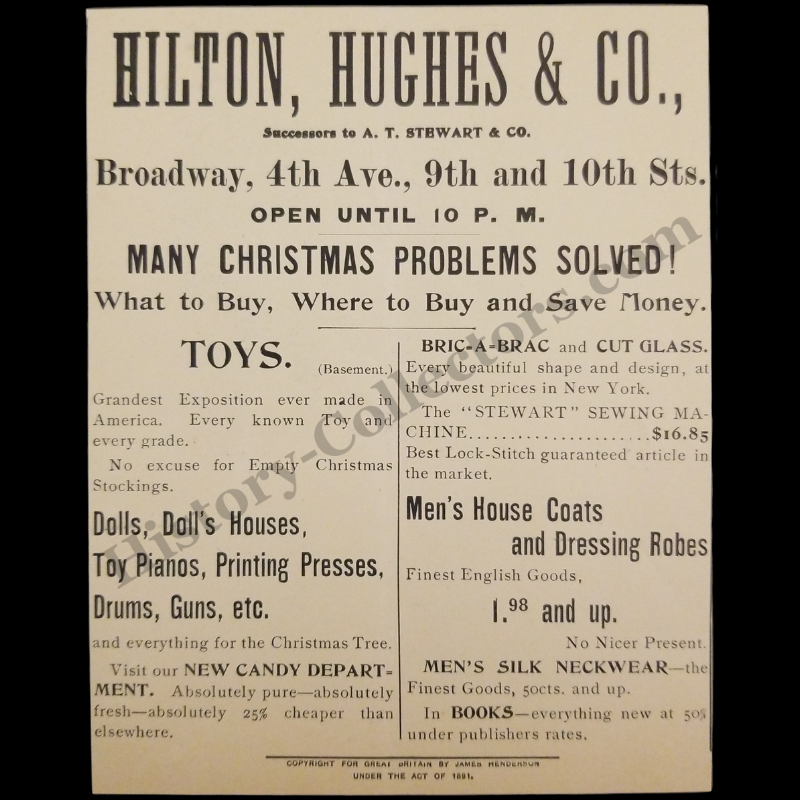 1894 Hilton Hughes & Company Print Advertisement Clipping - Broadway 4th Avenue 9th And 10th Street New York - Department Store - Christmas Shopping - Gilded Age - Ready For Framing
