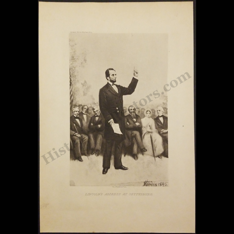 1895 Abraham Lincoln Gettysburg Address Book Printed Plate Illustration - Artist Stephen James Ferris - Wm. Finley & Company - Progressive Era