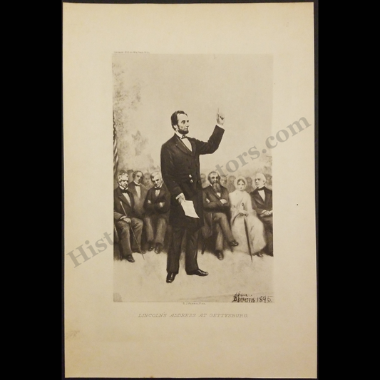 1895 Abraham Lincoln Gettysburg Address Book Printed Plate Illustration - Artist Stephen James Ferris - Wm. Finley & Company - Progressive Era