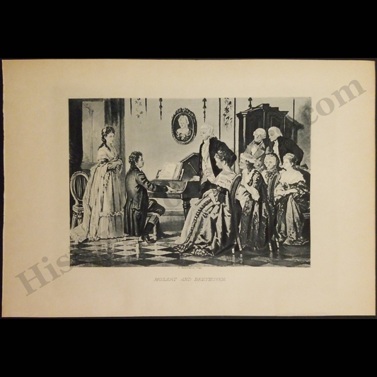 1895 Mozart & Beethoven Book Printed Plate Illustration - Artist A. Borckmann - Progressive Era - Ready For Framing