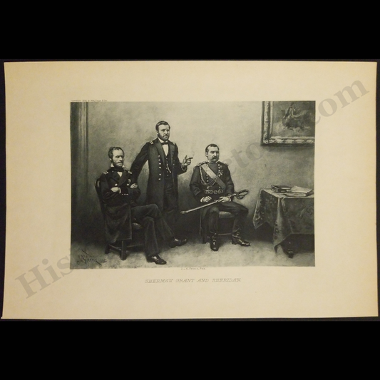 1895 Sherman Grant Sheridan Union Generals Book Printed Plate Illustration - Artist J.L.G. Ferris - Wm. Finley & Company - Progressive Era - Ready For Framing