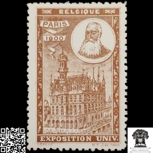 1900 Paris Universal Exposition Cinderella Poster Stamp - Belgium - King Leopold II - World Fair