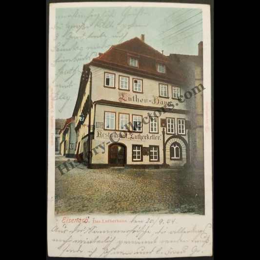 1904 Lutherhaus Postcard - Martin Luther Memorabilia - Germania German Empire Period - Published By Verlaganstalt C. Jagemann Of Eisenach - 5 Pfennig Deutsches Reich Stamp With A Wartburg Postmark - Ready For Framing