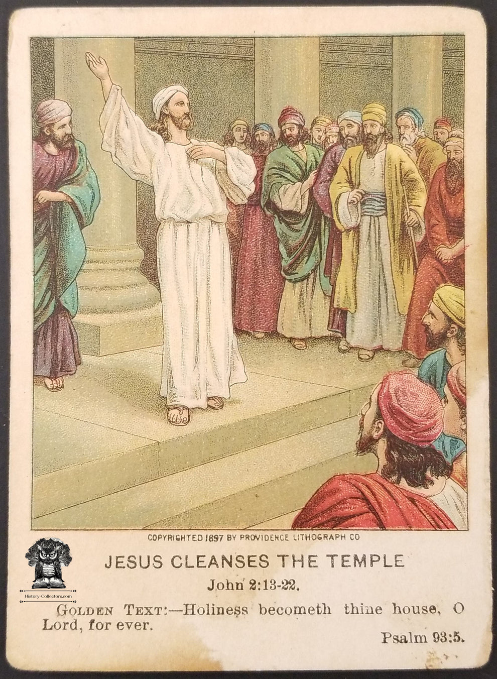 1908 Christian Picture Lesson Card Bible Bookmark - John 2:13-22 Jesus ...