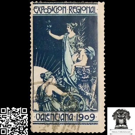 1909 Valencian Regional Exposition Valencia Spain Cinderella Poster Stamp - Postal Cancel Ink Mark