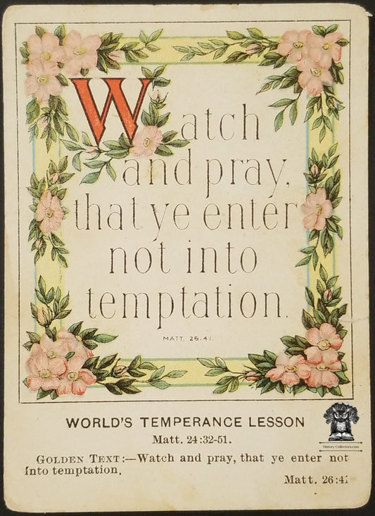 1910 Christian Picture Lesson Bible Card - Temptation Matthew 24:32-34 Lord's Coming