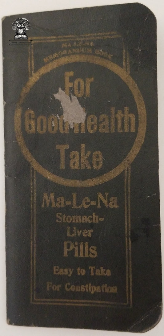 1910 Ma-Le-Na Pharmaceutical Advertising Memo Booklet Financial Ledger - Warriorsmark PA