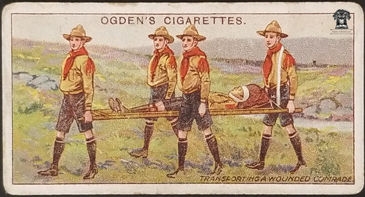 1911 Ogden's Boy Scouts 1st Series Blue Back Tobacco Card #40 - Transporting A Wounded Comrade