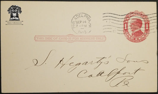 1912 Gibney Motor Supply Co Order Confirmation Postcard - 215-17 N Broad St Philadelphia PA - One Cent McKinley Postal Card - Scott UX24 - Postal Cancel Philadelphia PA