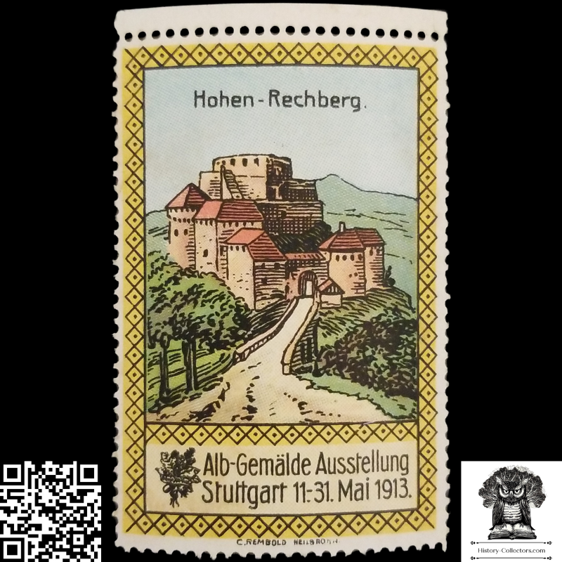 1913 Alb Painting Exhibition Cinderella Poster Stamp - Stuttgart Germany - Hohenrechberg Castle - Top Selvage