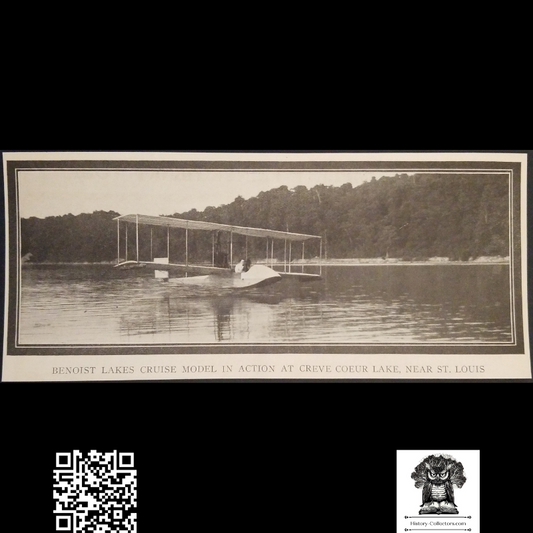 1913 Benoist Lakes Cruise Model Seaplane Print Clipping - Creve Coeur Lake St Louis MO - Airplane Manufacturer - Ready For Framing