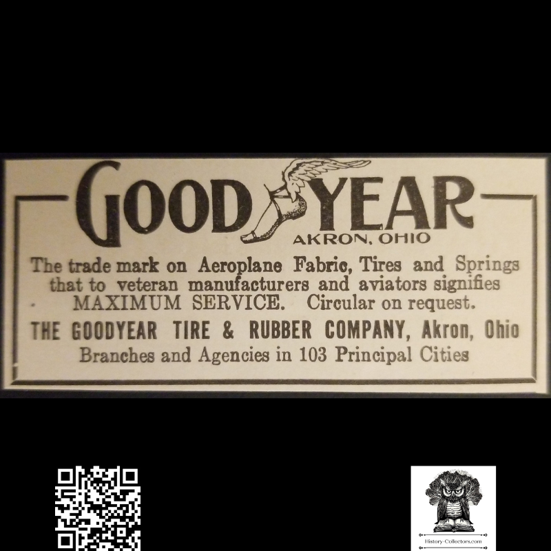 1913 Goodyear Tire & Rubber Company Advertisement Clipping - Akron OH - Aeroplane Fabric - Aviation History