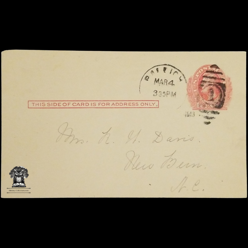 1913 Woman's Central Committee On Missions Donation Receipt Postal Card - 102 Recorder Building - Raleigh North Carolina - New Bern - One Cent Lincoln Red Scott UX23 - Fancy Postal Cancel March 4 - Postcard