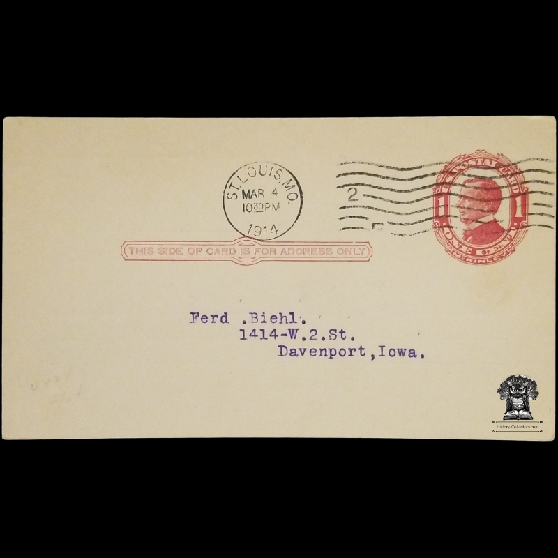 1914 Louis Lange Publishing Co Order Confirmation Postal Card - German Language - Texas Ave Miami St - One Cent McKinley Red Scott UX24 - Sent To Davenport Iowa - Postal Cancel St Louis Missouri March 4 - Postcard