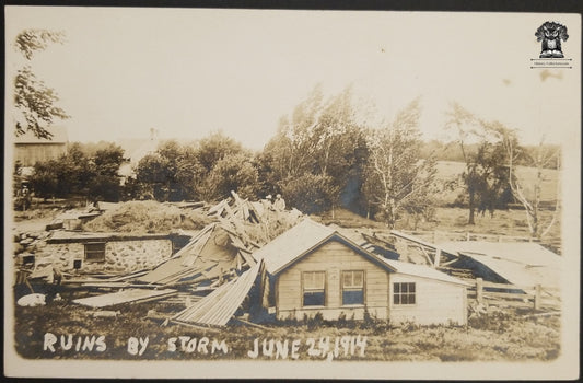 1914 RPPC Picture Postcard - Tornado Storm Damage - Rural Farm Homestead Barn Destruction June 24 - NOKO Stamp Box