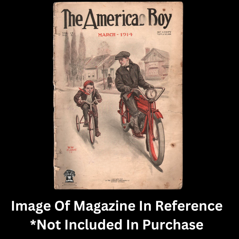 1914 The American Boy Magazine Advertising Postal Card - Motorcycle Issue - Sprague Publishing Company - Detroit Michigan - One Cent McKinley Red Scott UX24 - Chas A Townsend - 851 W Market St - Akron Ohio - Postal Cancel January 21 - Postcard