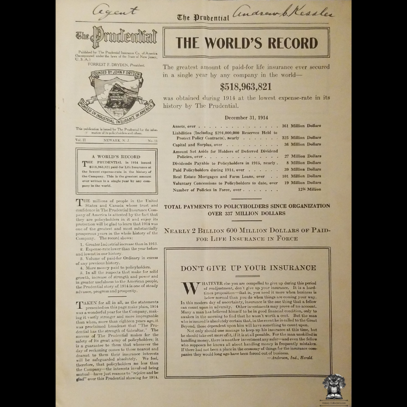 1914 The Prudential Policy Holder And Agent Magazine - Eastern Pennsylvania Region - Newark NJ - Financial Investment Data - Alice Beard Illustration Cover