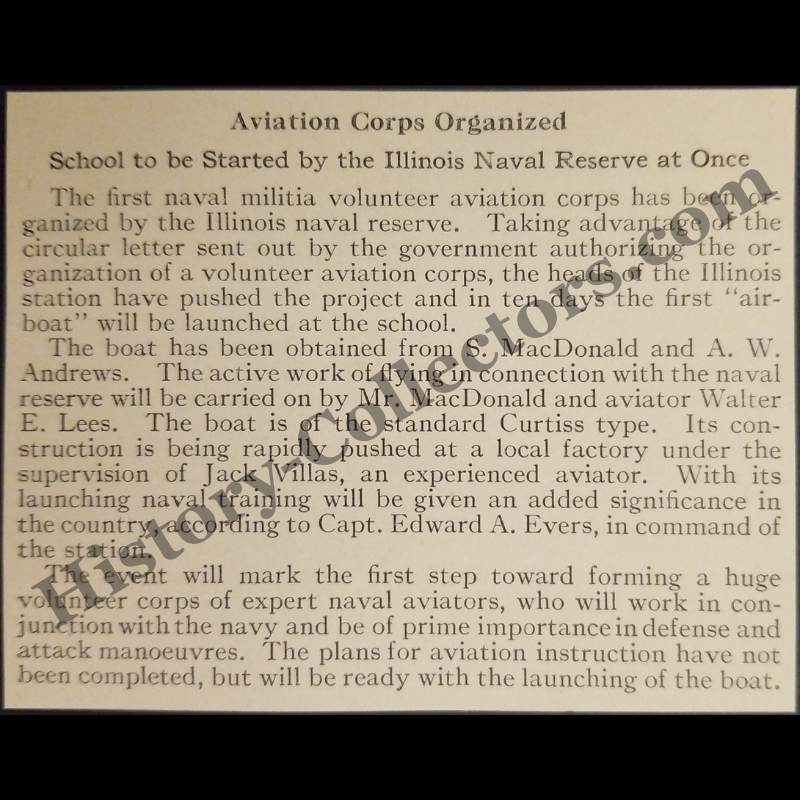 1915 First Naval Militia Volunteer Aviation Corps Print Clipping - Illinois Naval Reserve - WWI Era - Ready For Framing