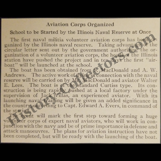 1915 First Naval Militia Volunteer Aviation Corps Print Clipping - Illinois Naval Reserve - WWI Era - Ready For Framing
