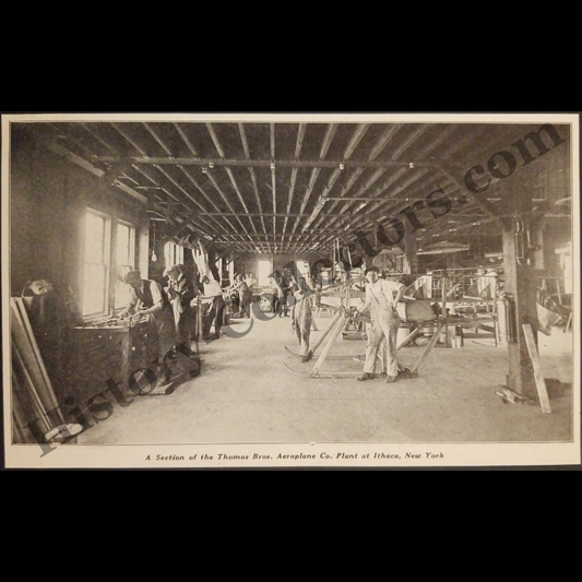 1915 Thomas Bros. Aeroplane Company T-2 Biplane Manufacturing Production Photograph Print Clipping - Ithaca New York - WWI Era - Ready For Framing